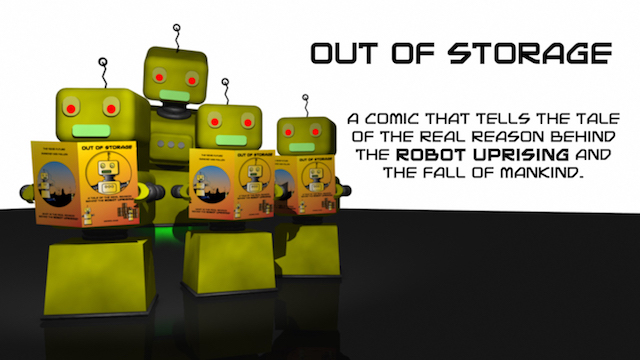 Out of Storage robots reading the comic